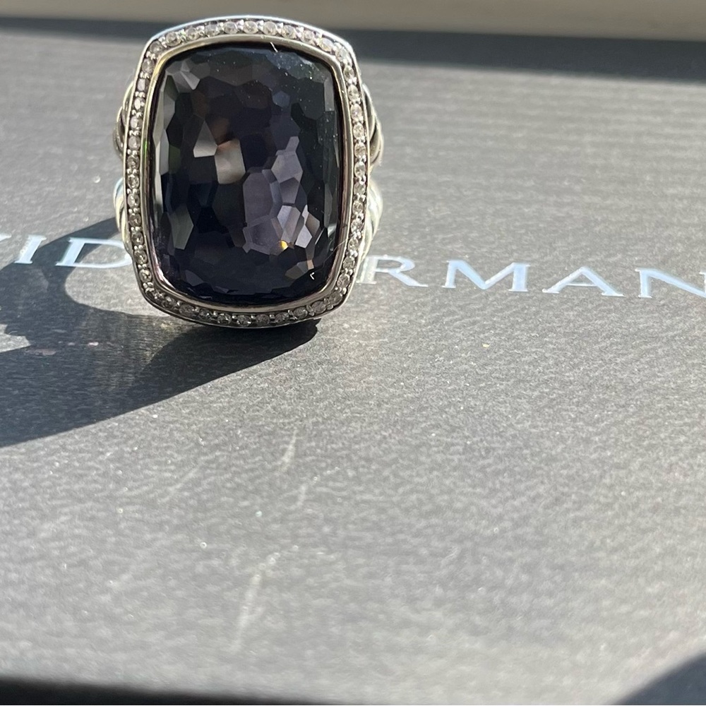 David Yurman Silver and Dark Purple Gemstone Ring